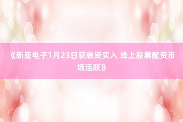 《新亚电子1月23日获融资买入 线上股票配资市场活跃》