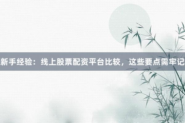 新手经验：线上股票配资平台比较，这些要点需牢记