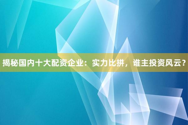 揭秘国内十大配资企业：实力比拼，谁主投资风云？