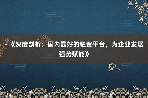 - 《深度剖析：国内最好的融资平台，为企业发展强势赋能》