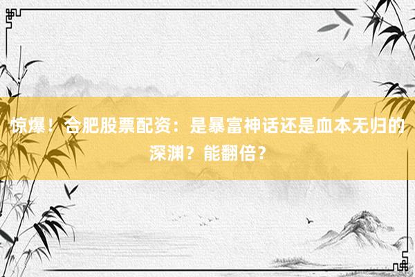 惊爆！合肥股票配资：是暴富神话还是血本无归的深渊？能翻倍？
