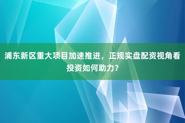 浦东新区重大项目加速推进，正规实盘配资视角看投资如何助力？