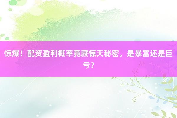 惊爆!配资盈利概率竟藏惊天秘密,是暴富还是巨亏?