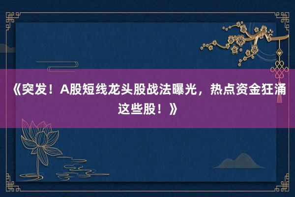 《突发!A股短线龙头股战法曝光,热点资金狂涌这些股!》