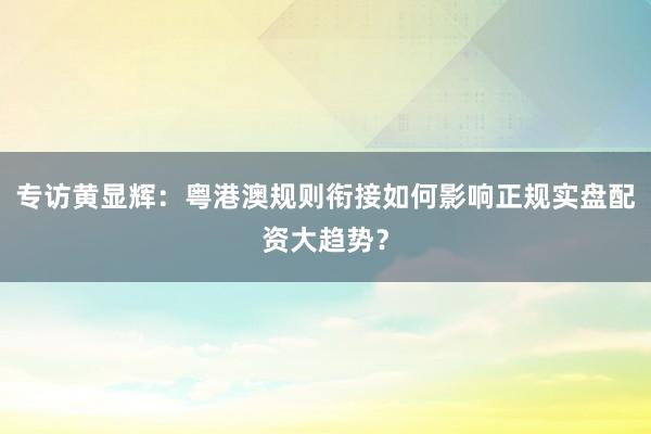 专访黄显辉：粤港澳规则衔接如何影响正规实盘配资大趋势？