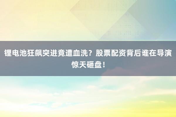 锂电池狂飙突进竟遭血洗？股票配资背后谁在导演惊天砸盘！