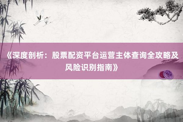 《深度剖析：股票配资平台运营主体查询全攻略及风险识别指南》