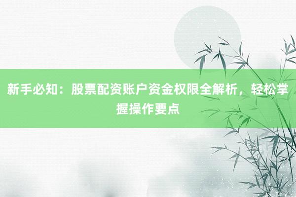 新手必知：股票配资账户资金权限全解析，轻松掌握操作要点