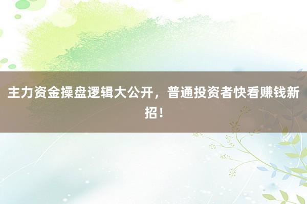 主力资金操盘逻辑大公开，普通投资者快看赚钱新招！