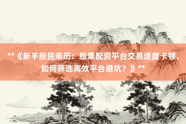 **《新手股民亲历：股票配资平台交易速度卡顿，如何筛选高效平台避坑？》**