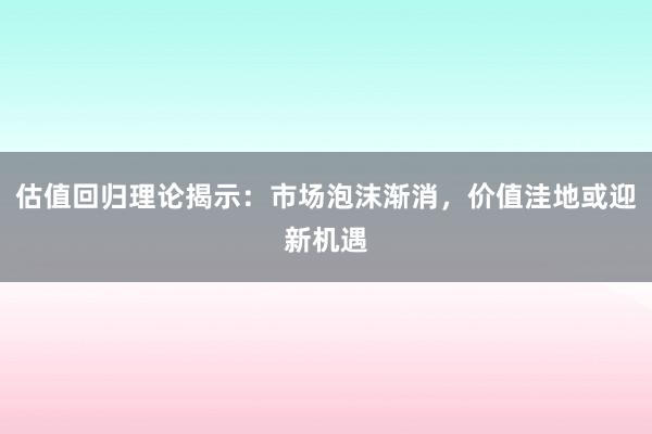 估值回归理论揭示：市场泡沫渐消，价值洼地或迎新机遇