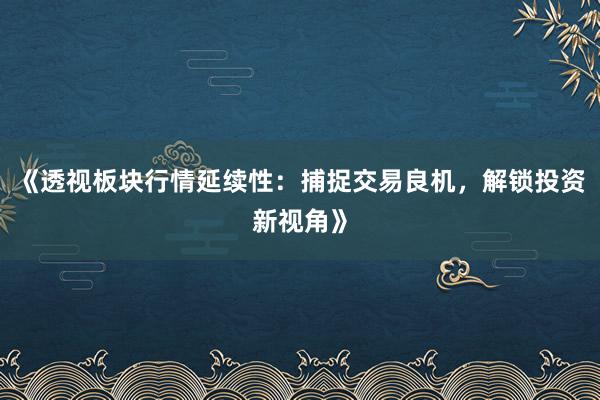 《透视板块行情延续性：捕捉交易良机，解锁投资新视角》