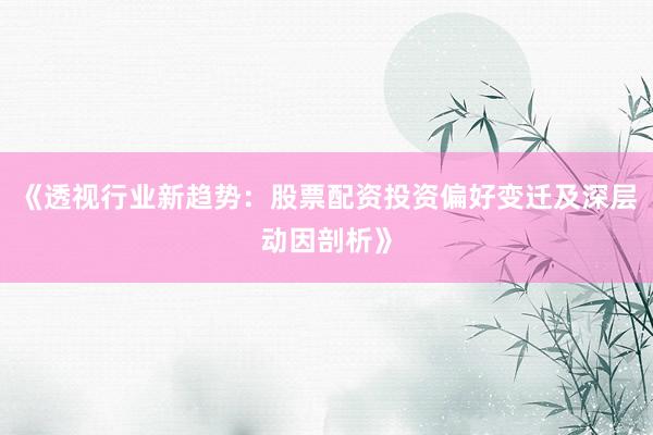 《透视行业新趋势：股票配资投资偏好变迁及深层动因剖析》